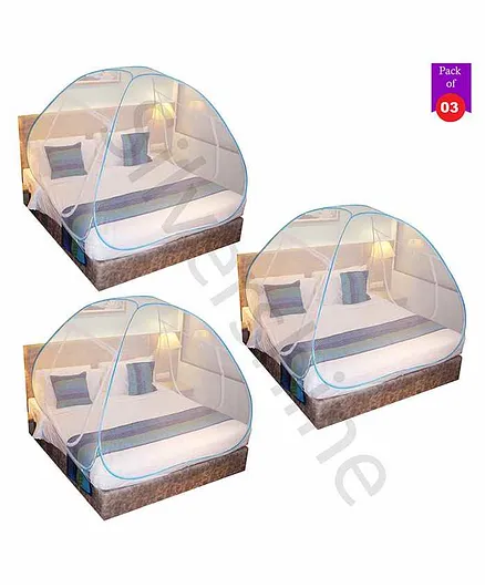 Silver Shine Foldable Double Bed Mosquito Net King Size Pack of 3 - Blue