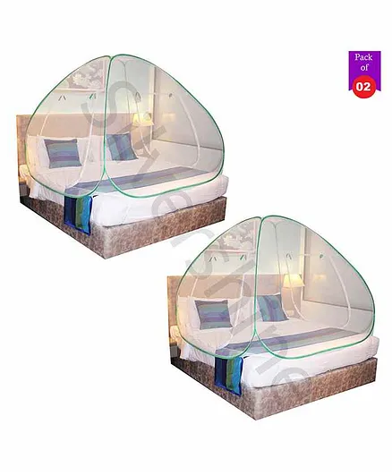 Silver Shine Foldable Double Bed Mosquito Net King Size Pack of 2 - Green