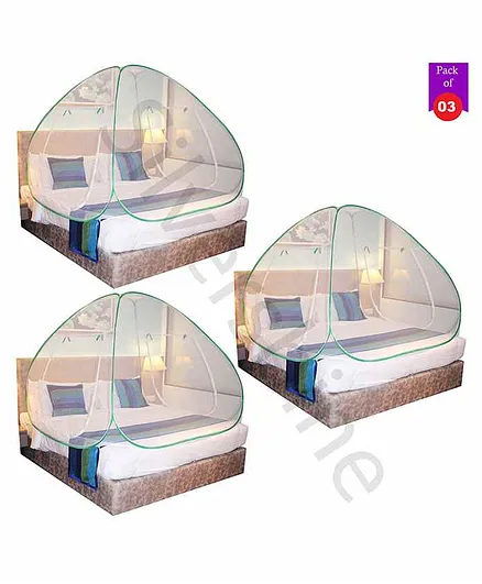 Silver Shine Foldable Double Bed Mosquito Net King Size Pack of 3 - Green