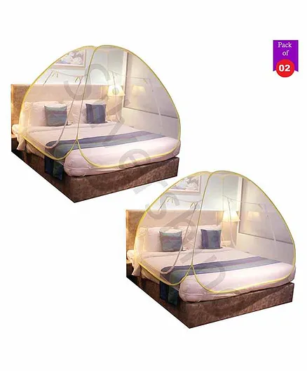 Silver Shine Foldable Double Bed Mosquito Net King Size Pack of 2 - Yellow