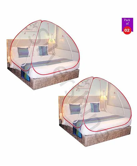 Silver Shine Foldable Double Bed Mosquito Net King Size Pack of 2 - Red