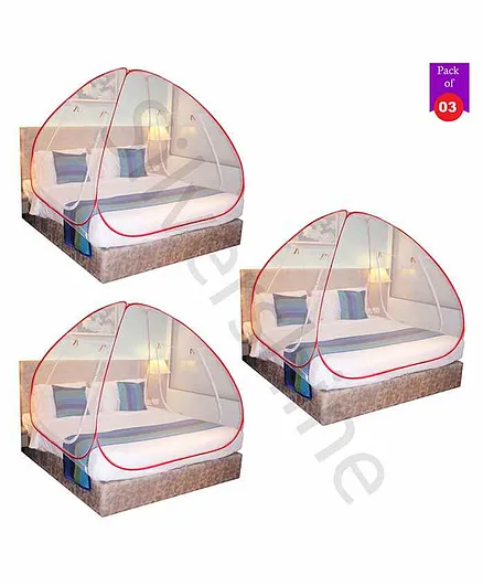 Silver Shine Foldable Double Bed Mosquito Net King Size Pack of 3 - Red