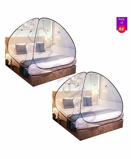 Silver Shine Double Bed King Size Foldable Mosquito Net Pack of 2 - Black