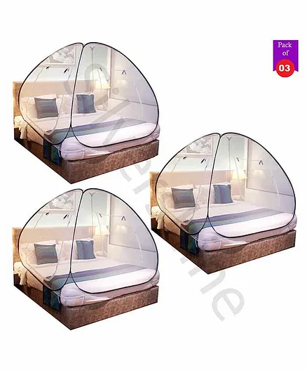 Silver Shine Double Bed King Size Foldable Mosquito Net Pack of 3 - Black