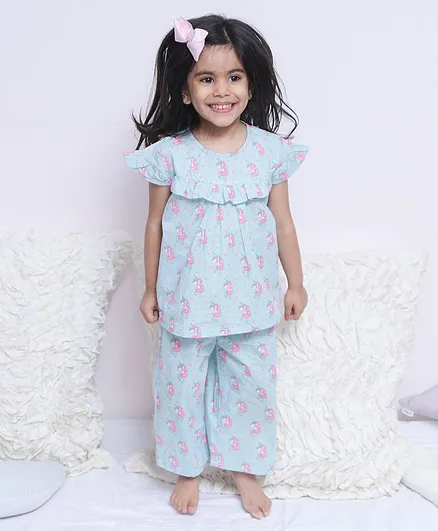 Fairies Forever Short Sleeves Unicorn Print Night Suit - Blue
