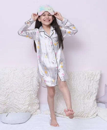 Fairies Forever Full Sleeves Elephant Print Nighty - White