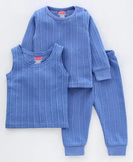 Babyhug Full Sleeves & Sleeveless Thermal Vest Set - Blue
