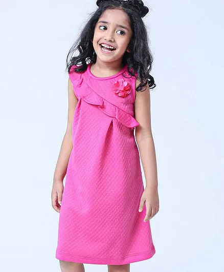 Babyhug Sleeveless Frilled Party Wear Frock with Corsage - Pink