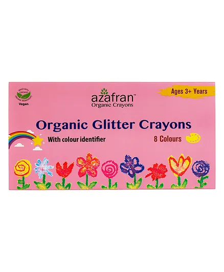Azafran Organic Glitter Crayons 8 Shades- Multicolour