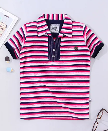 Nottie Planet Half Sleeves Striped Polo Tee - Pink