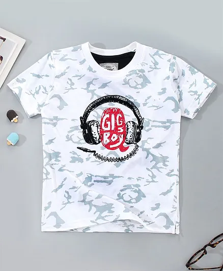 Nottie Planet Half Sleeves Headphones Printed Tee - White