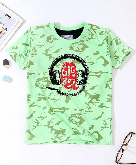 Nottie Planet Half Sleeves Headphones Printed Tee - Light Green