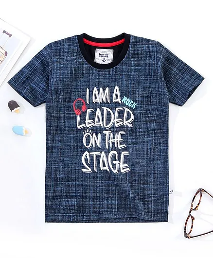 Nottie Planet Half Sleeves Leader On The Stage Printed Tee - Navy Blue