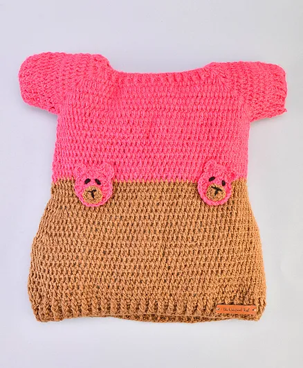 The Original Knit Handmade Short Sleeves Colour Block Dress - Beige & Pink