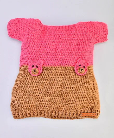 The Original Knit Handmade Short Sleeves Colour Block Dress - Beige & Pink