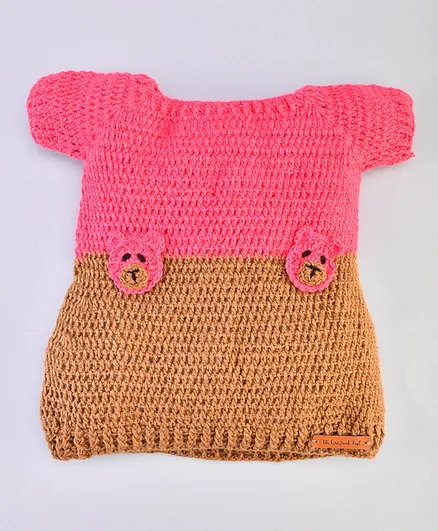 The Original Knit Handmade Short Sleeves Colour Block Dress - Beige & Pink