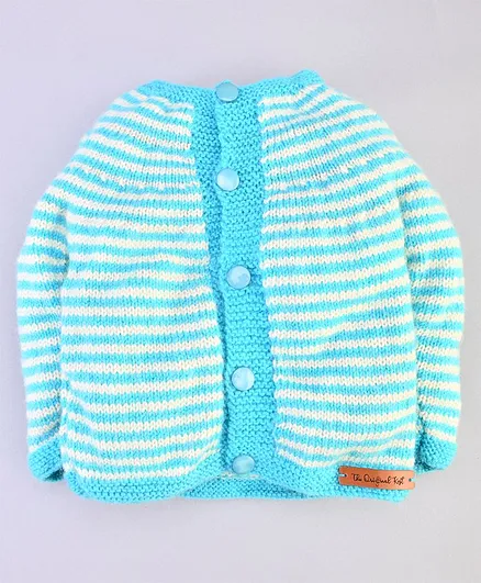The Original Knit Full Sleeves Striped Handmade Sweater - Light Blue