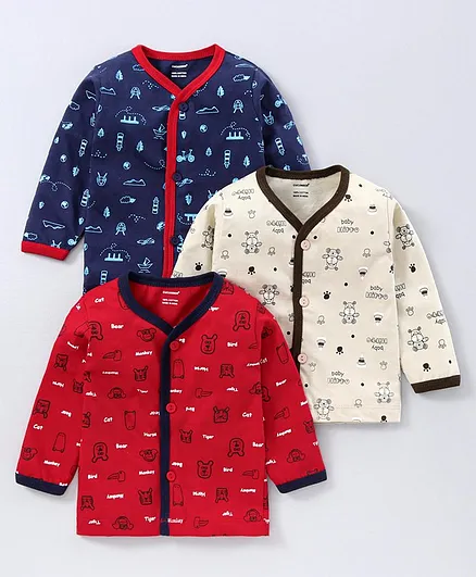 Cucumber Full Sleeves Vests All Over Printed Pack of 3 - Red Navy Beige