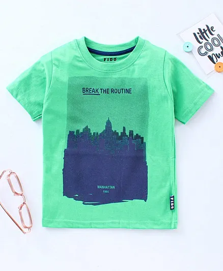 Fido Half Sleeves Tee City Print - Green