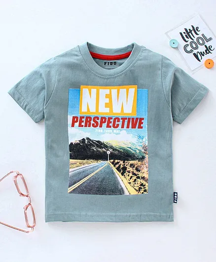 Fido Half Sleeves Tee Road Print - Grey