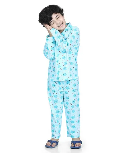 AJ Dezines Full Sleeves Star Print Night Suit - Turquoise