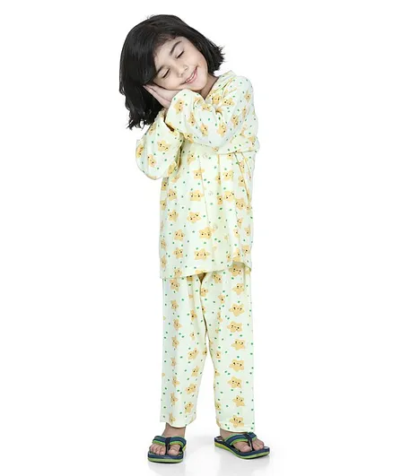 AJ Dezines Full Sleeves Star Print Night Suit - Lemon Yellow