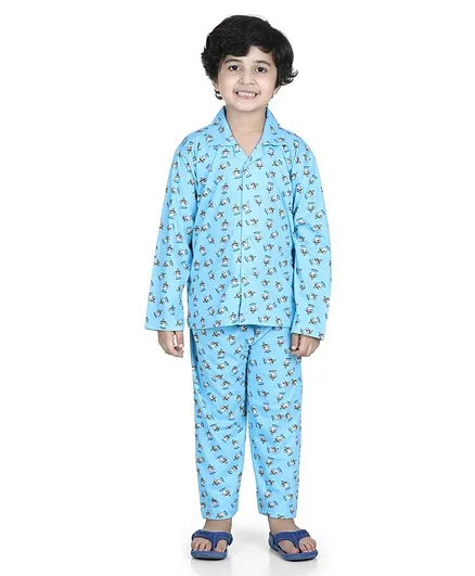 AJ Dezines Full Sleeves All Over Printed Night Suit - Blue