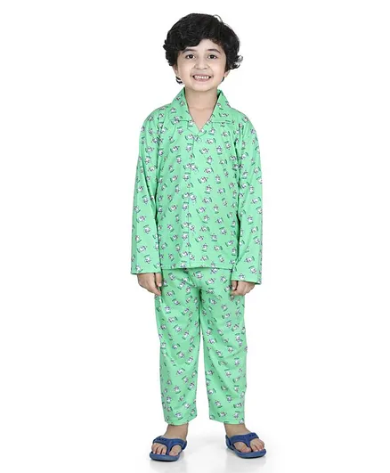 AJ Dezines Full Sleeves All Over Printed Night Suit - Green