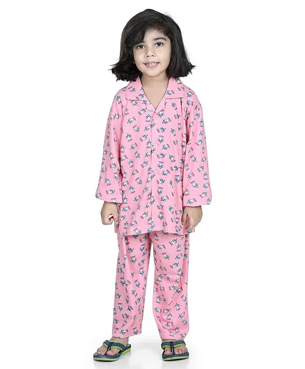 AJ Dezines Full Sleeves All Over Printed Night Suit - Peach
