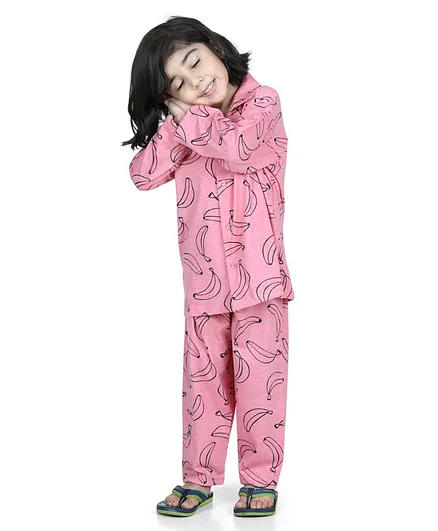 AJ Dezines Full Sleeves Banana Print Night Suit - Pink