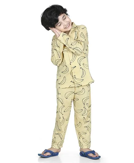 AJ Dezines Full Sleeves Banana Print Night Suit - Yellow