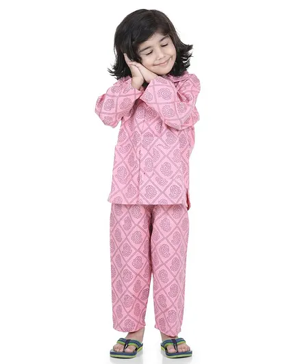 AJ Dezines Full Sleeves Motif Print Night Suit - Pink