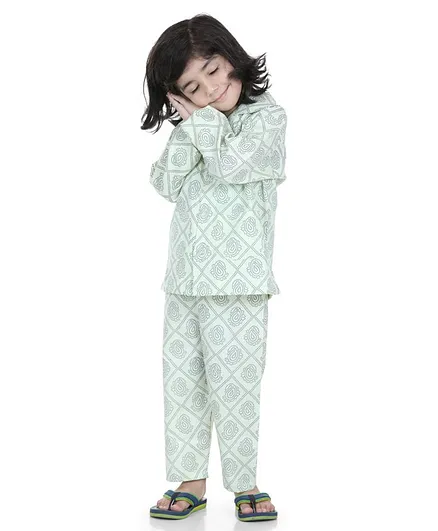 AJ Dezines Full Sleeves Motif Print Night Suit - Blue