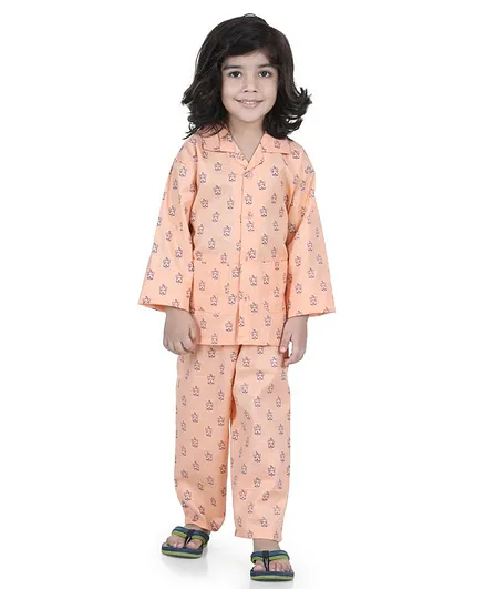 AJ Dezines Full Sleeves Printed Night Suit - Peach