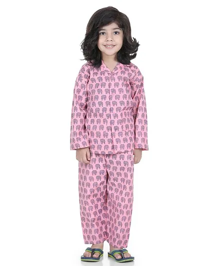 AJ Dezines Full Sleeves Elephant Print Night Suit - Pink