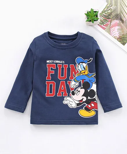 Babyhug Full Sleeves Mickey Mouse Print Tee - Navy Blue
