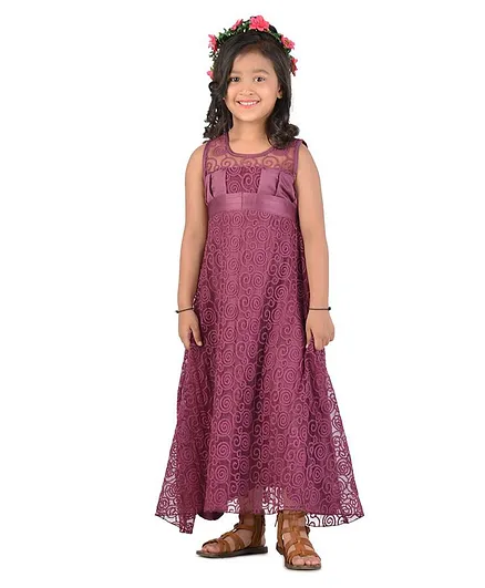KIDSDEW Sleeveless Embroidery Gown - Purple