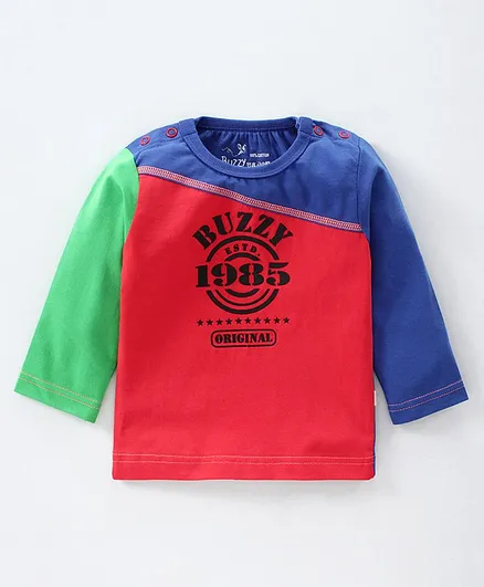 Buzzy Full Sleeves Text Print Tee - Red