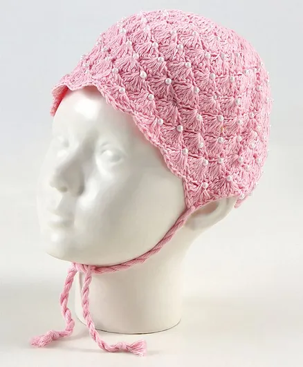 Buzzy Beaded Crochet Cap - Light Pink