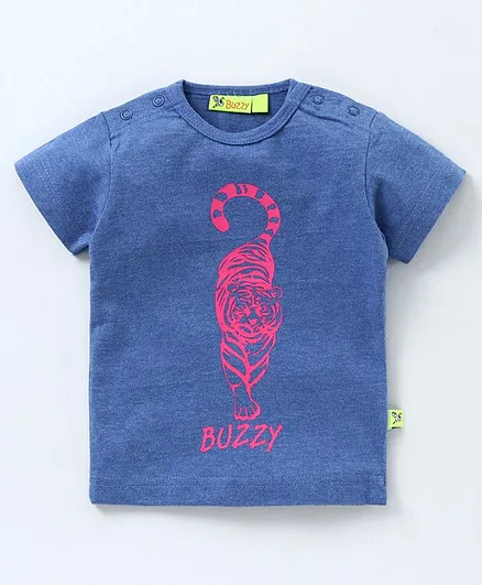 Buzzy Short Sleeves Tiger Print Tee - Blue