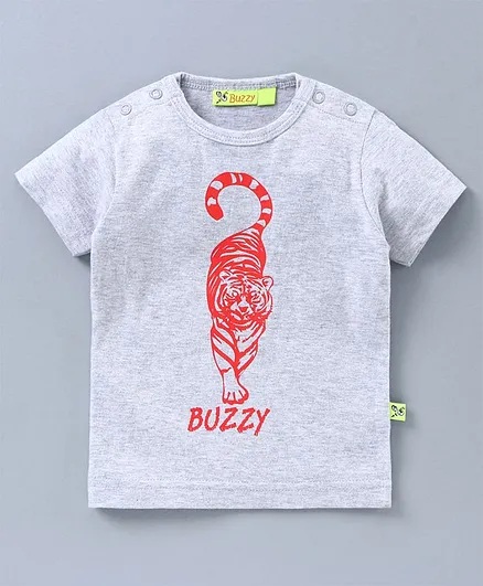 Buzzy Short Sleeves Tiger Print Tee - Grey