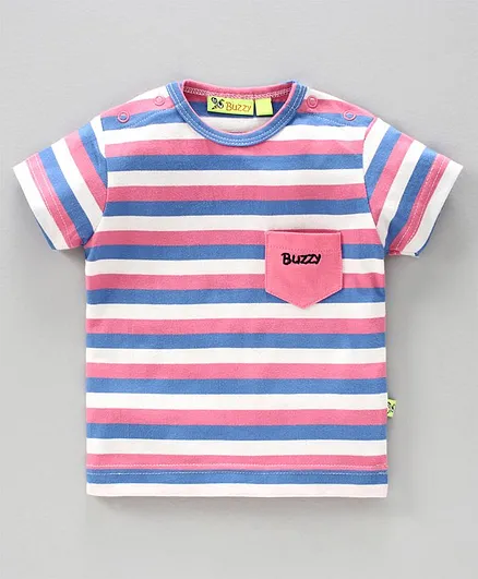 Buzzy Half Sleeves Striped Tee - Pink