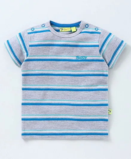 Buzzy Half Sleeves Striped Tee - Grey & Blue
