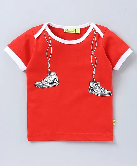 Buzzy Half Sleeves Sneakers Printed Tee - Red