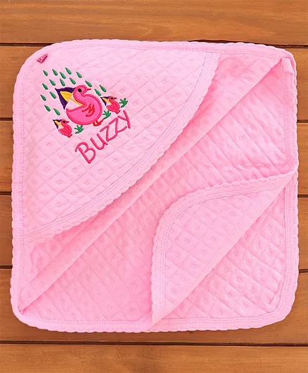 Buzzy Duck Embroidery Detailing Quilted Wrap With Hood - Pink