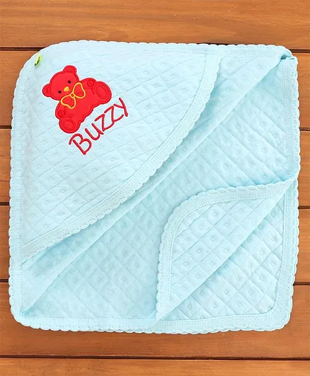 Buzzy Duck Embroidery Detailing Quilted Wrap With Hood - Light Blue