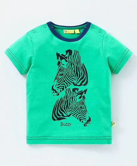 Buzzy Half Sleeves Zebra Print Tee - Green