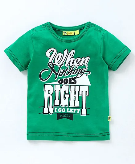 Buzzy Half Sleeves Text Print Tee - Green