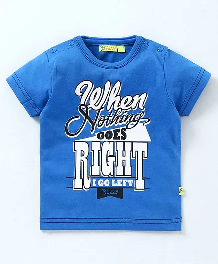 Buzzy Half Sleeves Text Print Tee - Blue
