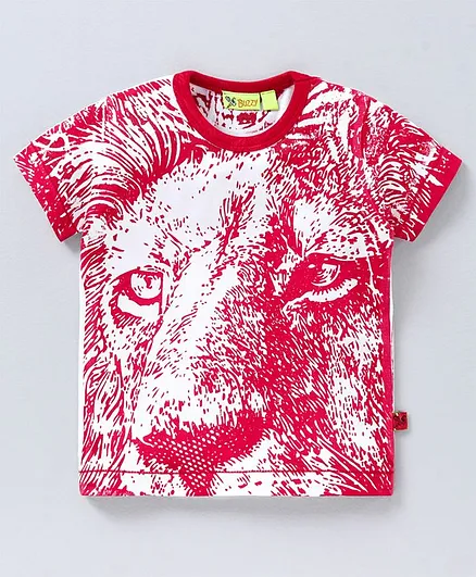 Buzzy Half Sleeves Tiger Print Tee - Dark Pink